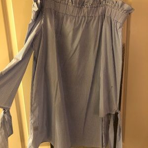 blue off the shoulder dress